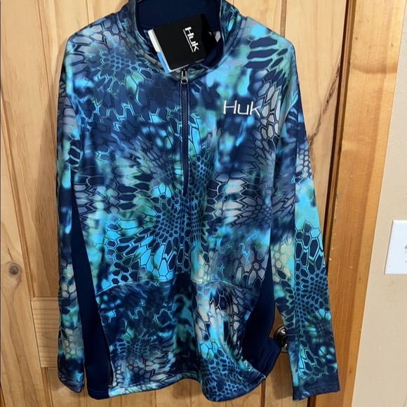 NWT Huk Blue and Green Performance Fishing Pullover - Picture 1 of 6
